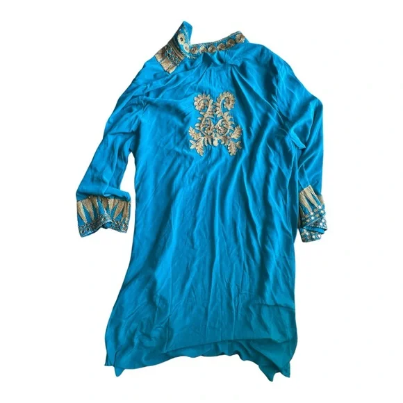 Chasing Unicorns Turquoise & Gold silk embroidered queen of hearts dream coat OS - Picture 3 of 11